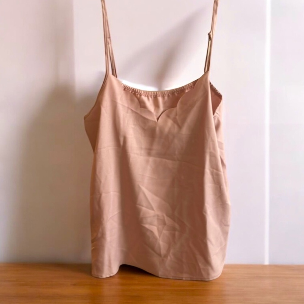 NWOT Pink Satin Blouse Scalloped Neck Cami 2XL Adjustable Strap Elastic Back